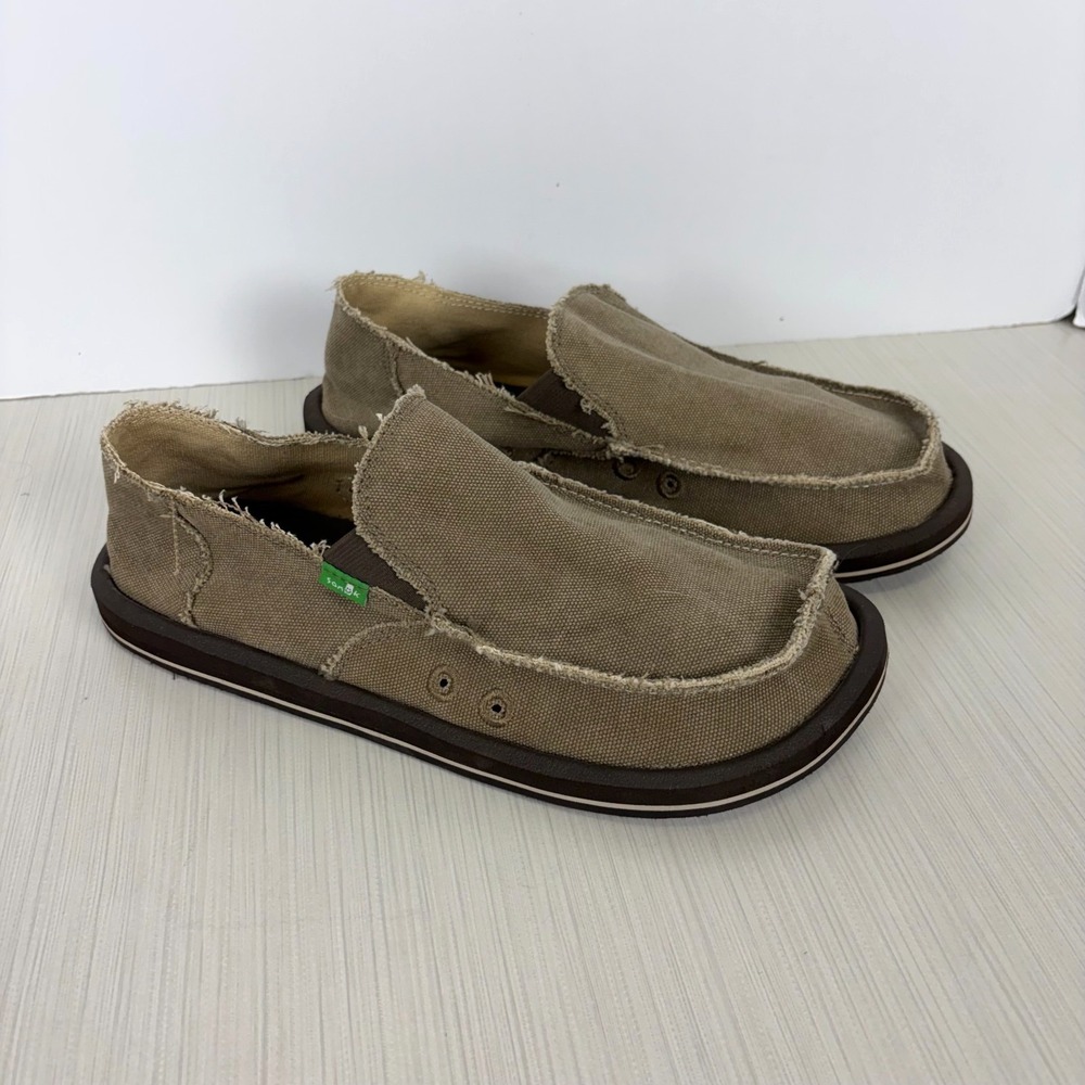 SANUK Vagabond Mens Size 9 Loafer Brown Pull On Canvas Boat Deck Shoe Tan